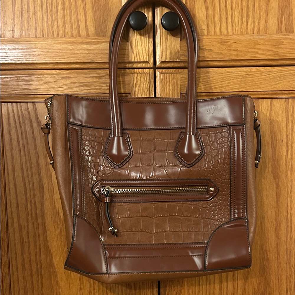 Aldo Brown Croc-Embossed Tote Bag